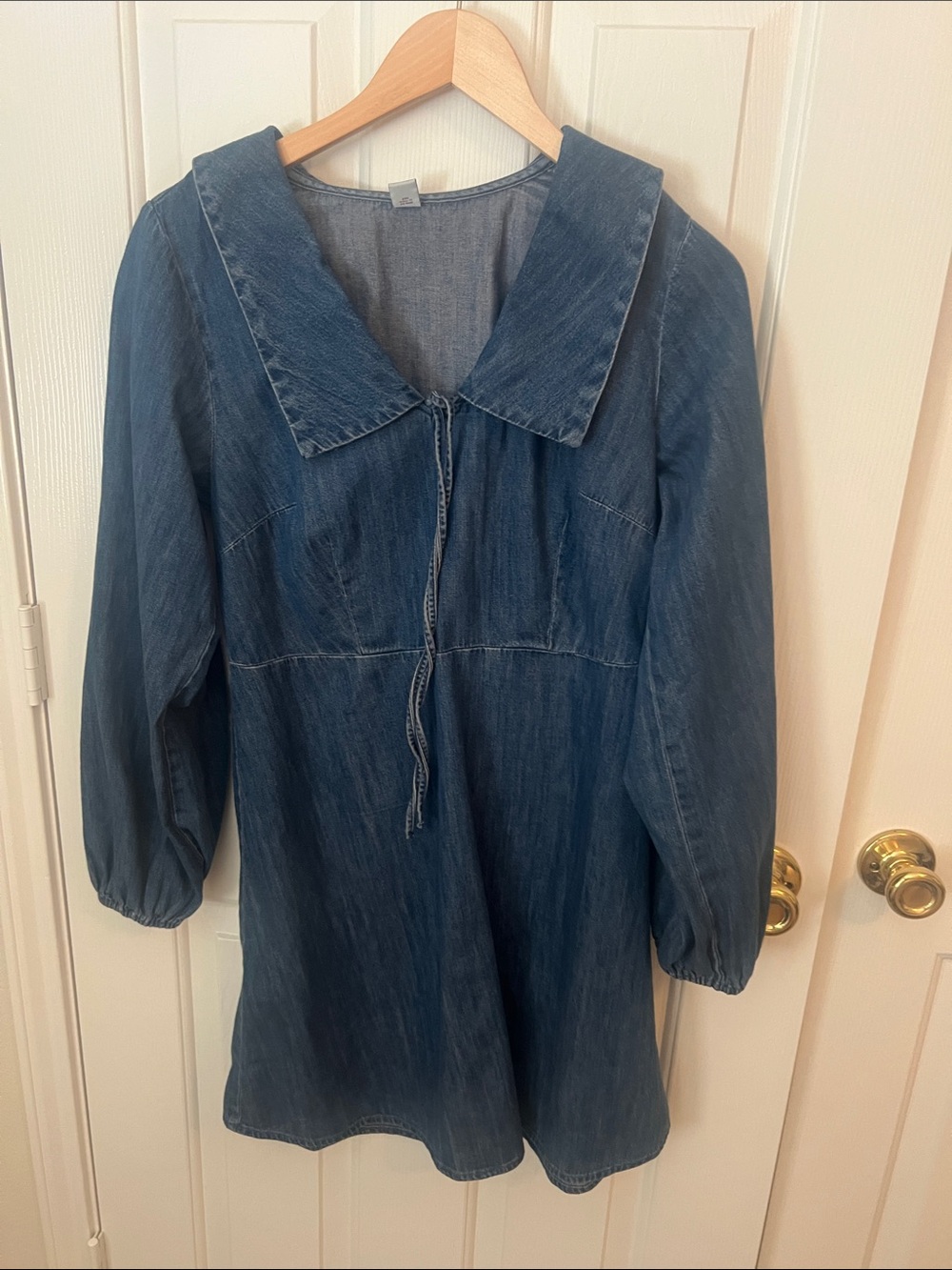 Old Navy Dark Blue Denim Dress with Tie Neck